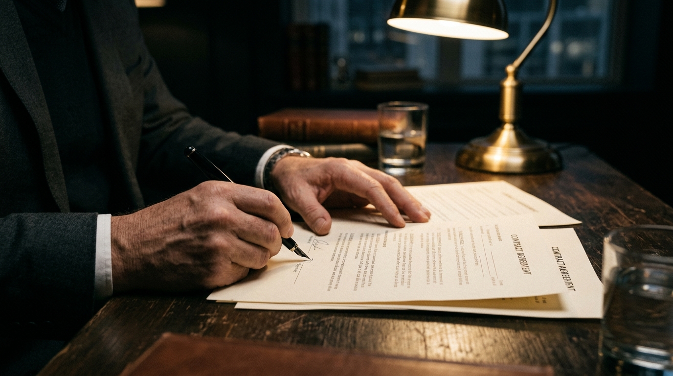 Close-up of a legal document being reviewed at a desk, representing Microsoft's legal review of the Pentagon's Anthropic supply chain risk designation